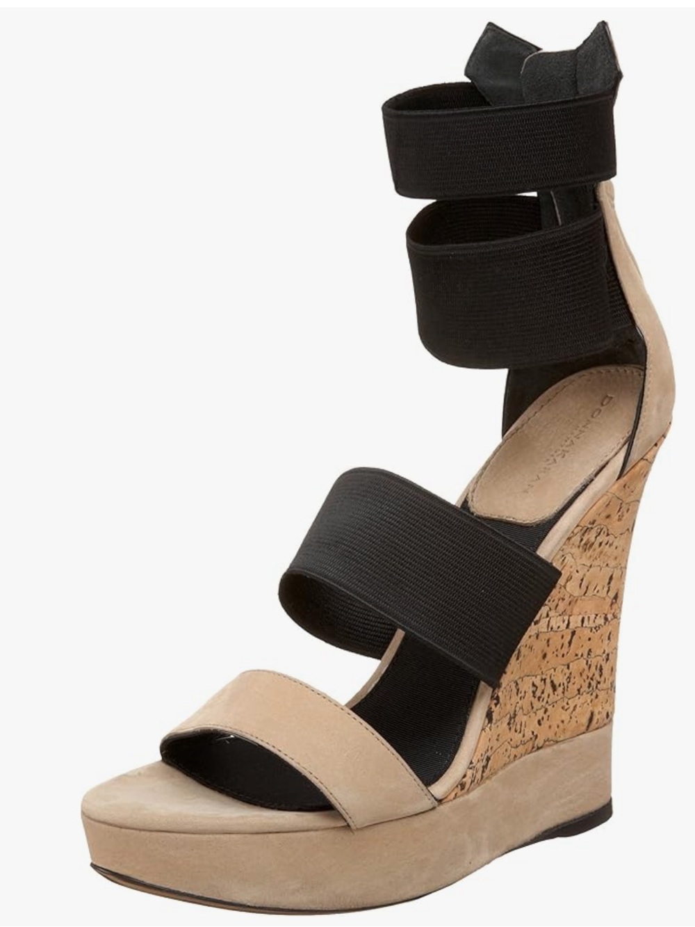 Donna Karan Beige and Black Cork Wedge Sandal